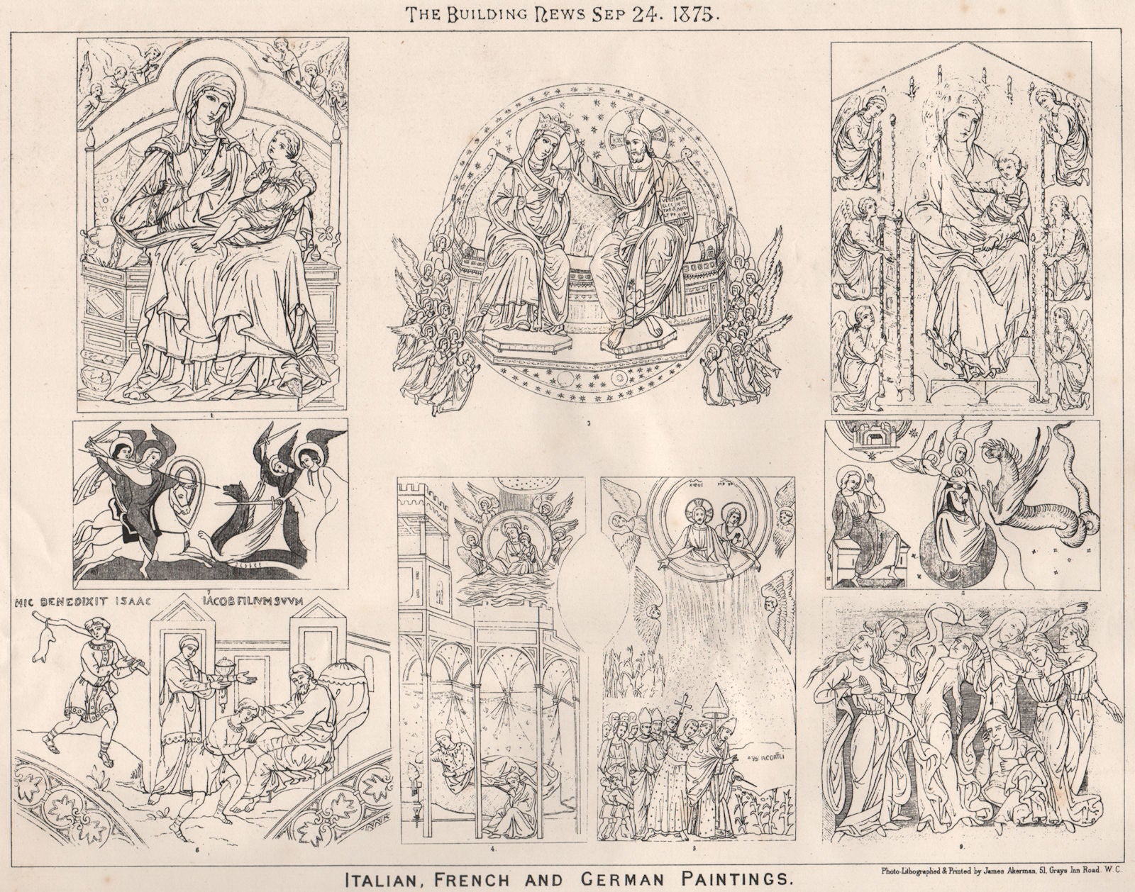 Italian, French and German paintings. Fine arts 1875 old antique print picture